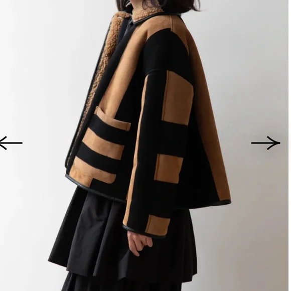 CawleyStriped Shearling Avis Jacket in Black & Tan